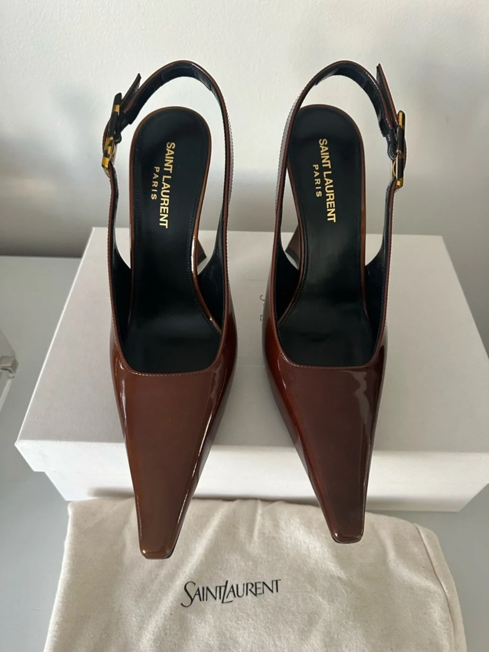 SAINT LAURENT Wood Brown Dune Slingback Pump 39 - Picture 2 of 8